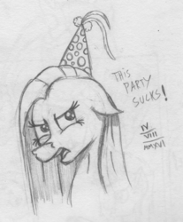 Size: 921x1111 | Tagged: safe, artist:mane-shaker, pinkie pie, g4, female, hat, monochrome, party hat, pinkamena diane pie, solo, traditional art