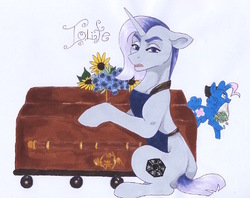 Size: 498x394 | Tagged: safe, artist:frozensoulpony, oc, oc only, oc:iolite pie, oc:sugar plum, casket, offspring, parent:maud pie, parent:rare find