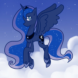 Size: 1200x1200 | Tagged: safe, artist:phillyphia, princess luna, g4, cloud, female, night, solo