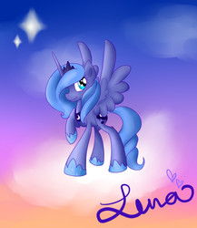 Size: 1300x1500 | Tagged: safe, artist:phillyphia, princess luna, g4, female, raised hoof, s1 luna, solo, spread wings, twilight (astronomy)