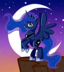 Size: 1100x1234 | Tagged: safe, artist:phillyphia, princess luna, g4, female, moon, night, rearing, solo, spread wings