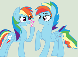 Size: 2060x1520 | Tagged: safe, artist:nederside, rainbow dash, g4, imminent selfcest, love potion, potion, rainbow blitz, rule 63