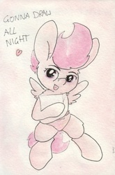 Size: 696x1057 | Tagged: safe, artist:slightlyshade, scootaloo, pony, g4, bipedal, clothes, cute, cutealoo, female, open mouth, panties, pink underwear, solo, traditional art, underwear