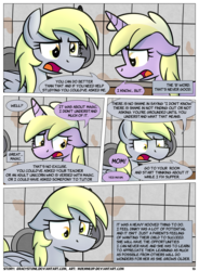 Size: 1400x1900 | Tagged: safe, artist:moemneop, derpy hooves, dinky hooves, pegasus, pony, comic:shifting changelings lies and truths, g4, comic, dialogue, female, mare