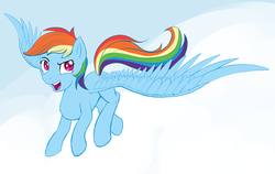 Size: 3013x1900 | Tagged: safe, artist:multiponi, rainbow dash, pony, g4, cloud, female, flying, solo