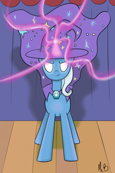 Size: 1200x1800 | Tagged: safe, artist:greseres, trixie, pony, unicorn, g4, female, glowing eyes, magic, mare, solo, stage