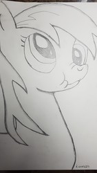 Size: 2268x4032 | Tagged: artist needed, safe, derpy hooves, pegasus, pony, g4, female, mare, monochrome, scrunchy face, solo, traditional art