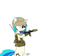 Size: 1600x1200 | Tagged: safe, artist:illkillyoutoo, dj pon-3, vinyl scratch, pony, unicorn, g4, ar-15, backpack, belt, clothes, eotech, female, glock, glock 17, gloves, gun, handgun, holster, hooves, horn, magpul, mare, microphone, military, picatinny rail, pistol, radio, red dot, simple background, solo, transparent background, vest, weapon