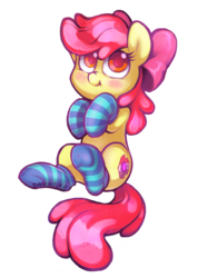 Size: 1800x2532 | Tagged: safe, artist:dawnfire, apple bloom, pony, g4, adorabloom, clothes, colored pupils, cute, female, simple background, socks, solo, striped socks, the cmc's cutie marks, transparent background
