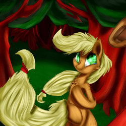 Size: 1024x1024 | Tagged: safe, artist:madacon, applejack, earth pony, pony, g4, female, forest, mare, solo