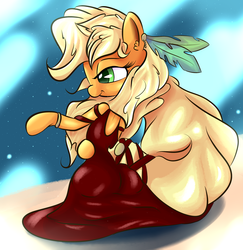 Size: 2500x2571 | Tagged: safe, artist:madacon, applejack, earth pony, pony, g4, bipedal, butt, clothes, dress, female, loose hair, mare, plot, solo