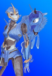 Size: 1600x2306 | Tagged: safe, artist:speedfeather, princess luna, g4, arcee, transformers, transformers prime