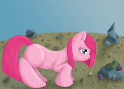 Size: 3484x2508 | Tagged: safe, artist:gatitonyaa, pinkie pie, earth pony, pony, g4, female, high res, pinkamena diane pie, rock, solo