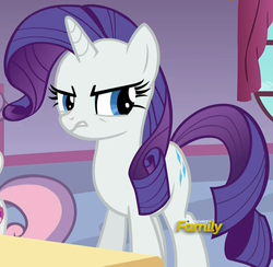 Size: 1047x1020 | Tagged: safe, screencap, rarity, sweetie belle, 28 pranks later, g4, season 6, angry, cropped, cutie mark, discovery family logo, growling, scowl, the cmc's cutie marks