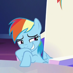 Size: 370x370 | Tagged: safe, screencap, rainbow dash, pony, 28 pranks later, g4, season 6, female, laughing, mare, reaction image, solo