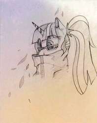 Size: 2019x2561 | Tagged: safe, artist:solitude97, twilight sparkle, alternate hairstyle, female, glasses, monochrome, solo, traditional art