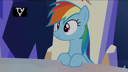 Size: 2208x1242 | Tagged: safe, screencap, rainbow dash, pegasus, pony, 28 pranks later, g4, chair, cute, dashabetes, female, mare, sitting, smiling, solo