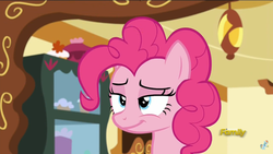 Size: 2208x1242 | Tagged: safe, screencap, pinkie pie, earth pony, pony, 28 pranks later, g4, my little pony: friendship is magic, discovery family logo, female, happy, lidded eyes, mare, smiling, smirk, solo