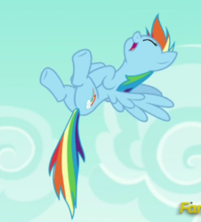 Size: 948x1049 | Tagged: safe, screencap, rainbow dash, pony, 28 pranks later, g4, my little pony: friendship is magic, female, flying, laughing, mare, nose in the air, solo