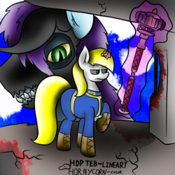 Size: 800x800 | Tagged: safe, artist:brickfromhatena, artist:h0rnycorn, artist:teb, oc, oc only, oc:hornycorn, oc:tebclaw, pony, unicorn, fallout equestria, collaboration, size difference