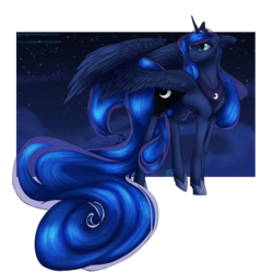 Size: 5669x5669 | Tagged: safe, artist:endidjprime, artist:valeriaalpha, princess luna, g4, absurd resolution, collaboration, female, simple background, solo, spread wings, transparent background