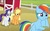 Size: 1993x1242 | Tagged: safe, screencap, applejack, rainbow dash, rarity, earth pony, pegasus, pony, unicorn, 28 pranks later, g4, my little pony: friendship is magic, applejack's hat, barn, confused, cowboy hat, cute, dashabetes, discovery family logo, female, giggling, hat, hooves up, mare, raised eyebrow, smiling