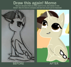 Size: 784x744 | Tagged: safe, artist:jonathan the awesome, derpibooru exclusive, oc, oc only, oc:jona clay, comparison, draw this again, op is trolling us, traditional art