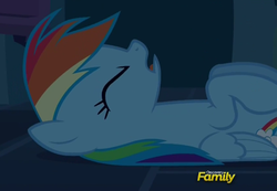 Size: 572x396 | Tagged: safe, screencap, rainbow dash, pony, 28 pranks later, g4, discovery family logo, female, mare, solo