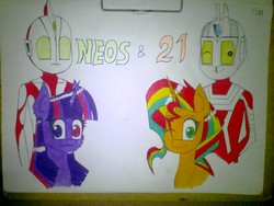 Size: 1600x1200 | Tagged: safe, artist:ponylockseedtum, oc, oc:sunset 21, oc:sunset shimmer 21, oc:twilight neos, oc:twinkle starshine, crossover, ultra series, ultraman, ultraman neos, ultraseven 21