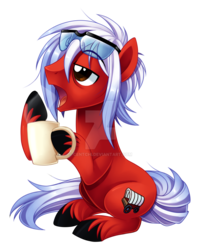 Size: 1024x1276 | Tagged: safe, artist:centchi, oc, oc only, coffee, glasses, solo, watermark, yawn