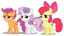 Size: 1300x726 | Tagged: safe, artist:hendro107, apple bloom, scootaloo, sweetie belle, g4, the cart before the ponies, .psd available, cutie mark, cutie mark crusaders, nervous, simple background, the cmc's cutie marks, transparent background, vector