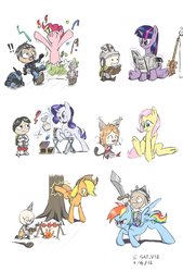 Size: 1024x1515 | Tagged: safe, artist:satv12, applejack, fluttershy, pinkie pie, rainbow dash, rarity, twilight sparkle, g4, crossover, happy wars, mane six, video game