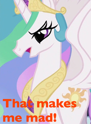 Size: 640x875 | Tagged: safe, edit, edited screencap, screencap, princess celestia, pony, a canterlot wedding, g4, angry, caption, droopy, droopy dog, reference, text