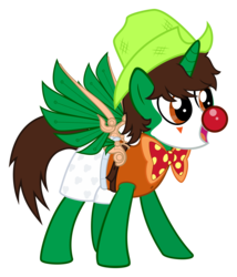Size: 3000x3502 | Tagged: safe, artist:sollace, oc, oc only, oc:frost d. tart, alicorn, pony, alicorn oc, bowtie, boxers, clothes, clown, clown nose, cowboy hat, hat, high res, polka dots, red nose, rodeo clown, show accurate, simple background, solo, transparent background, underwear