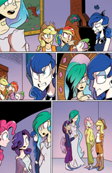 Size: 1024x1577 | Tagged: safe, artist:cheerfulcolors, idw, official comic, applejack, fluttershy, pinkie pie, princess celestia, princess luna, rainbow dash, rarity, spike, human, g4, reflections, spoiler:comic, spoiler:comic18, elf ears, humanized, mirror, scene interpretation, winged humanization, wings