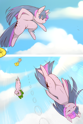 Size: 1280x1920 | Tagged: safe, artist:cold-blooded-twilight, spike, twilight sparkle, pony, unicorn, cold blooded twilight, comic:cold storm, g4, colored, comic, explicit source, skydiving, unicorn twilight