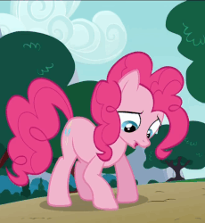 Size: 663x720 | Tagged: safe, screencap, pinkie pie, rainbow dash, earth pony, pony, 28 pranks later, g4, season 6, animated, female, gif, horses doing horse things, looking down, mare, solo focus