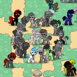 Size: 500x500 | Tagged: safe, oc, oc only, pony, pony town, circle, group photo, monochrome, ponies standing next to each other, statue