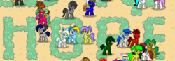 Size: 963x335 | Tagged: safe, rainbow dash, oc, earth pony, pegasus, pony, unicorn, pony town, g4, female, hope, male, mare, stallion