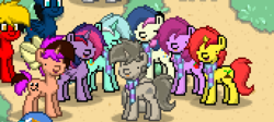 Size: 343x153 | Tagged: safe, oc, oc only, pony, pony town, cute, dirt, grass, group, group photo