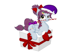 Size: 1650x1200 | Tagged: safe, artist:yooyfull, oc, oc only, oc:aerial soundwaves, candy, candy cane, clothes, food, hat, present, santa hat, socks, solo