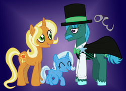 Size: 1280x920 | Tagged: safe, artist:askdaisydandfriemly, idw, sunflower spectacle, trixie, oc, oc:the western warlock, pony, unicorn, g4, spoiler:comic, spoiler:comic40, female, filly, filly trixie, hilarious in hindsight, jossed, mare, younger