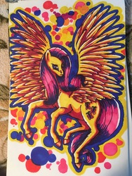 Size: 4032x3024 | Tagged: safe, artist:serra20, fluttershy, horse, pegasus, pony, g4, female, hoers, markers, solo, spread wings, traditional art