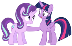 Size: 15417x10000 | Tagged: safe, artist:tardifice, starlight glimmer, twilight sparkle, alicorn, pony, g4, the crystalling, absurd resolution, dangerously high res, duo, duo female, female, open mouth, photoshop, simple background, teacher and student, transparent background, twilight sparkle (alicorn), vector, wavy mouth