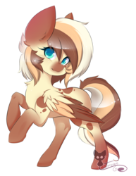 Size: 1024x1323 | Tagged: safe, artist:teranen, oc, oc only, oc:heavenly hazelnut, pegasus, pony, blue eyes, colored pupils, looking at you, solo