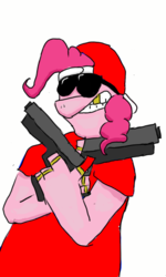 Size: 480x800 | Tagged: safe, pinkie pie, earth pony, anthro, g4, backwards ballcap, bloods, female, gangsta, gangster, gold tooth, gun, hat, pinkie blood, pose, recolor, solo, sunglasses, weapon