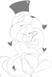 Size: 873x1297 | Tagged: safe, artist:purple-yoshi-draws, oc, oc only, oc:anon, oc:hattsy, cute, hat, heart, hug, lineart, monochrome, the ass was fat, top hat