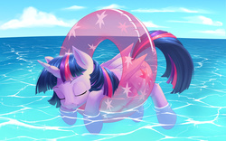Size: 2560x1600 | Tagged: safe, artist:dstears, twilight sparkle, alicorn, pony, g4, cute, eyes closed, female, floating, inner tube, ocean, relaxing, sleeping, solo, twiabetes, twilight sparkle (alicorn), water