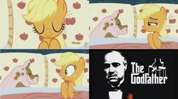 Size: 891x497 | Tagged: safe, applejack, pig, 28 pranks later, g4, meme, the godfather