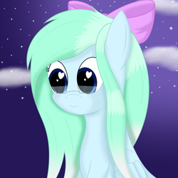 Size: 1800x1800 | Tagged: safe, artist:joey, oc, oc only, oc:amaranthine sky, glasses, hair bow, heart eyes, solo, wingding eyes